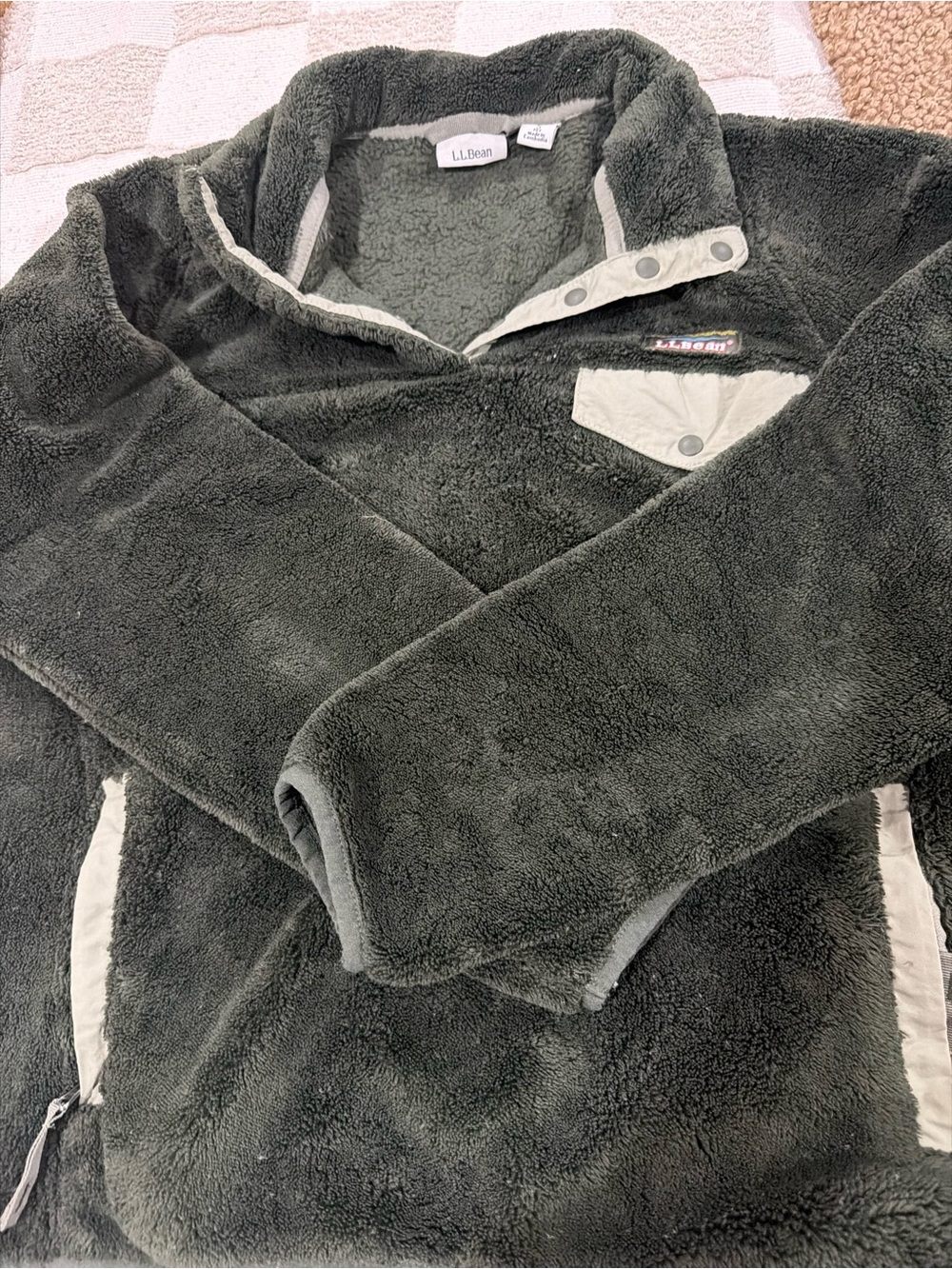 L.L. Bean Women’s Olive Green Sherpa Zip-Up Pullover